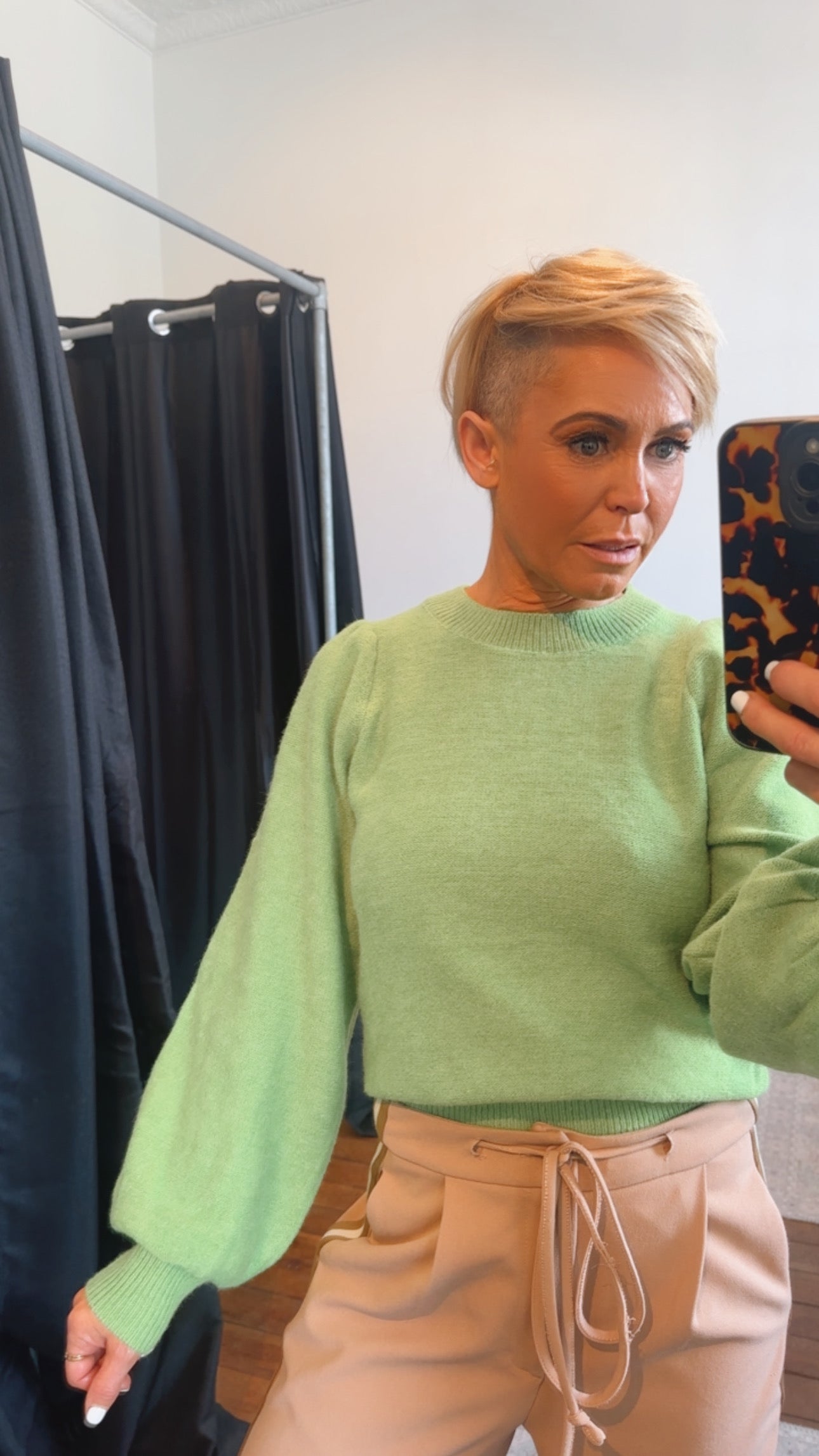 Puff Long Sleeve Knit Jumper Apple Green