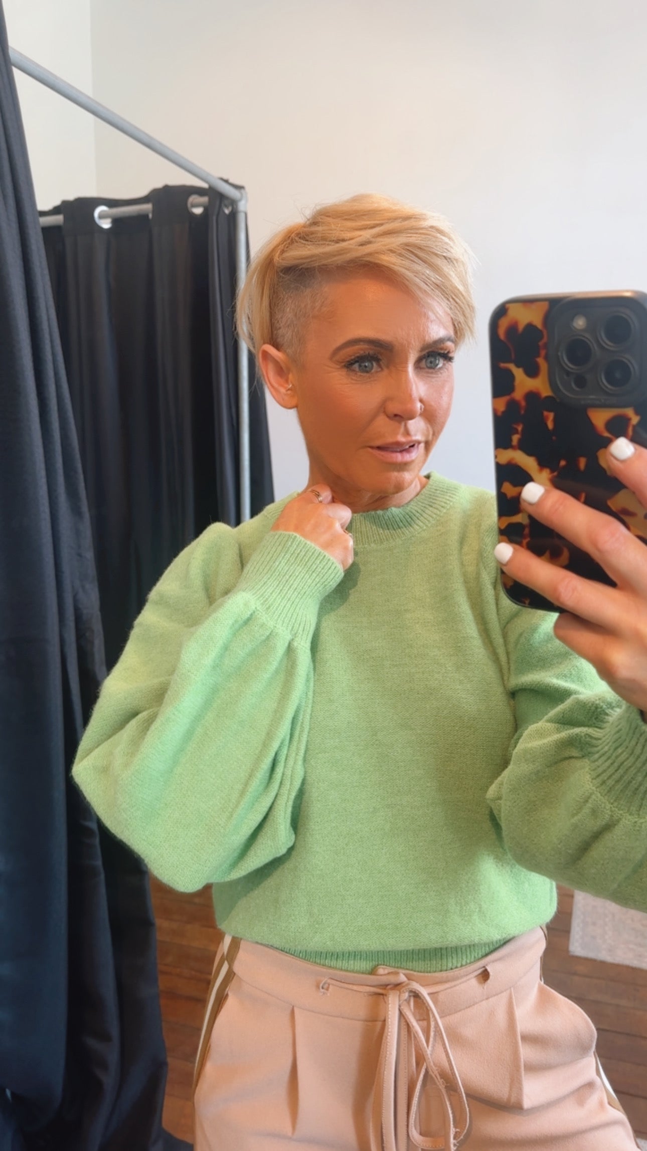 Puff Long Sleeve Knit Jumper Apple Green