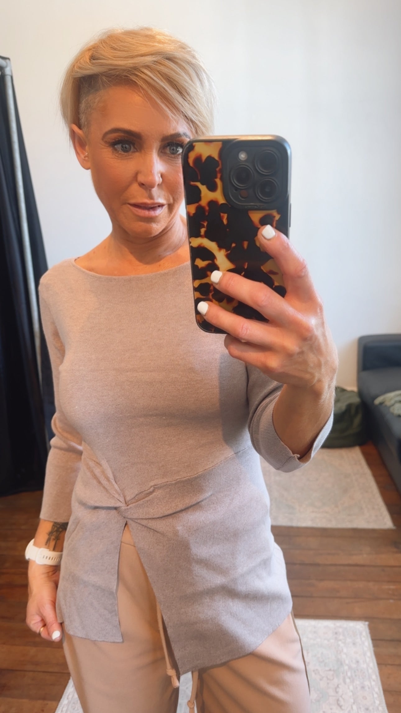 Twist Detail Knit Top Mocha