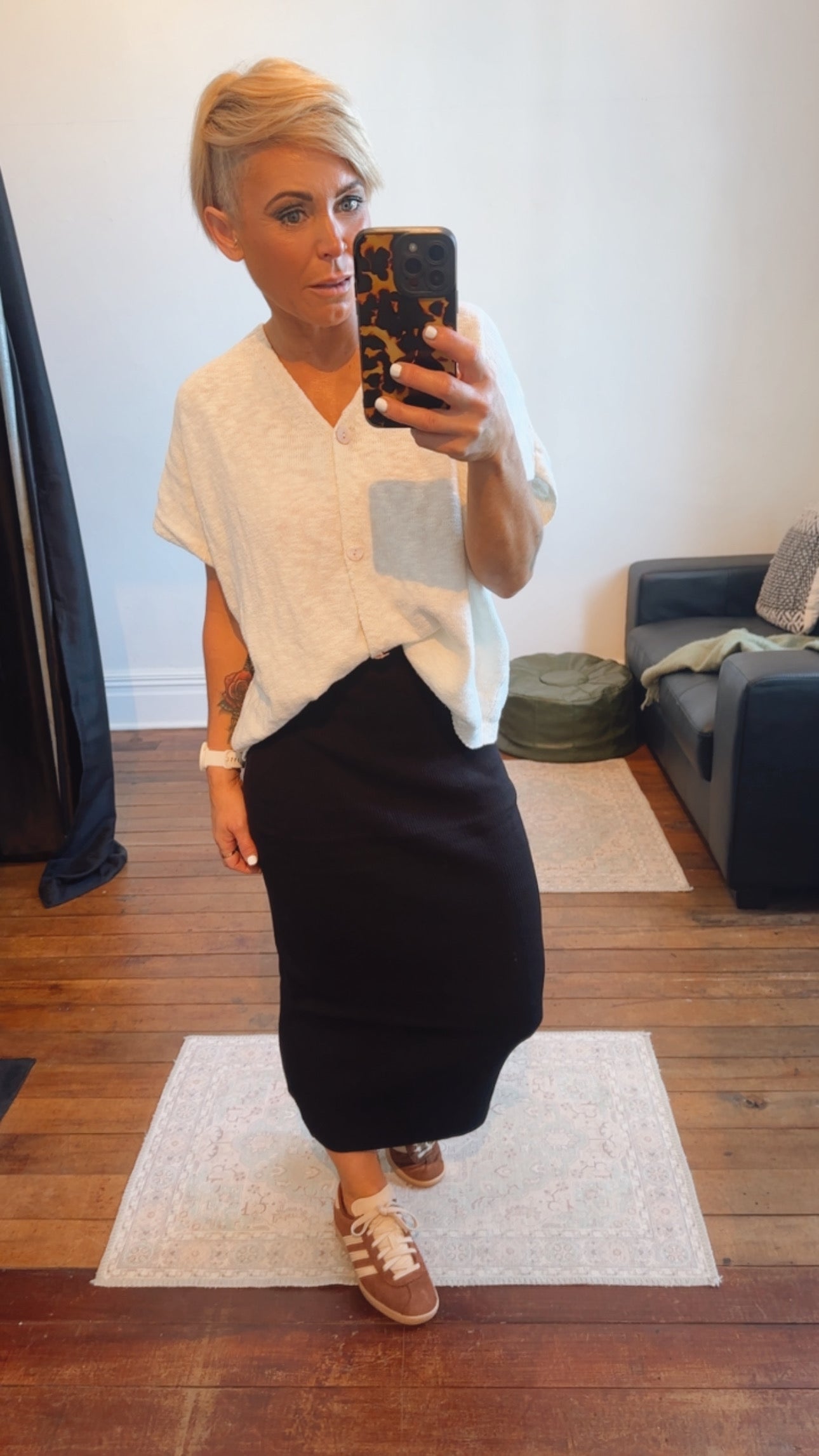 Knit Pencil Midi Skirt Black