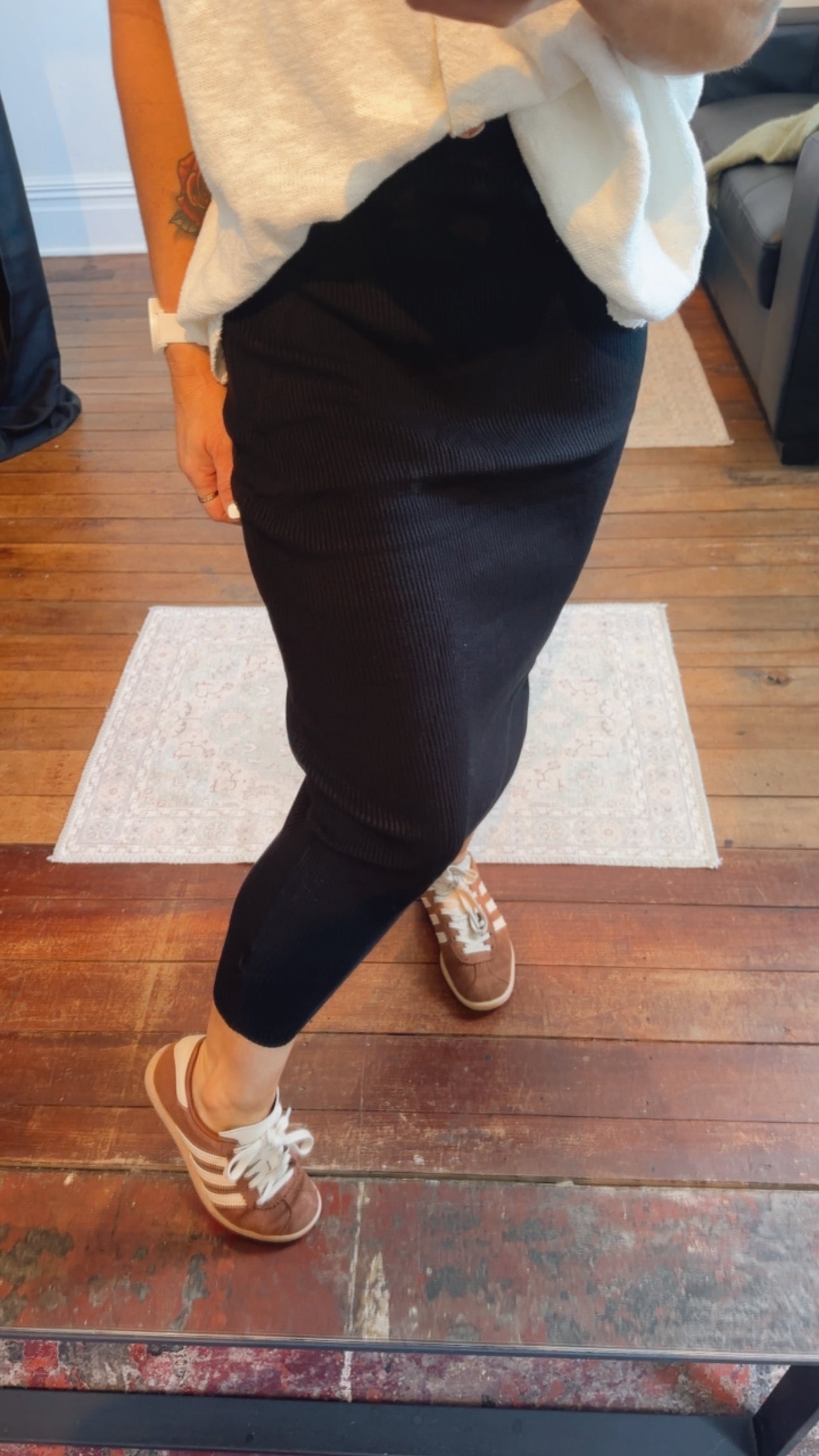 Knit Pencil Midi Skirt Black