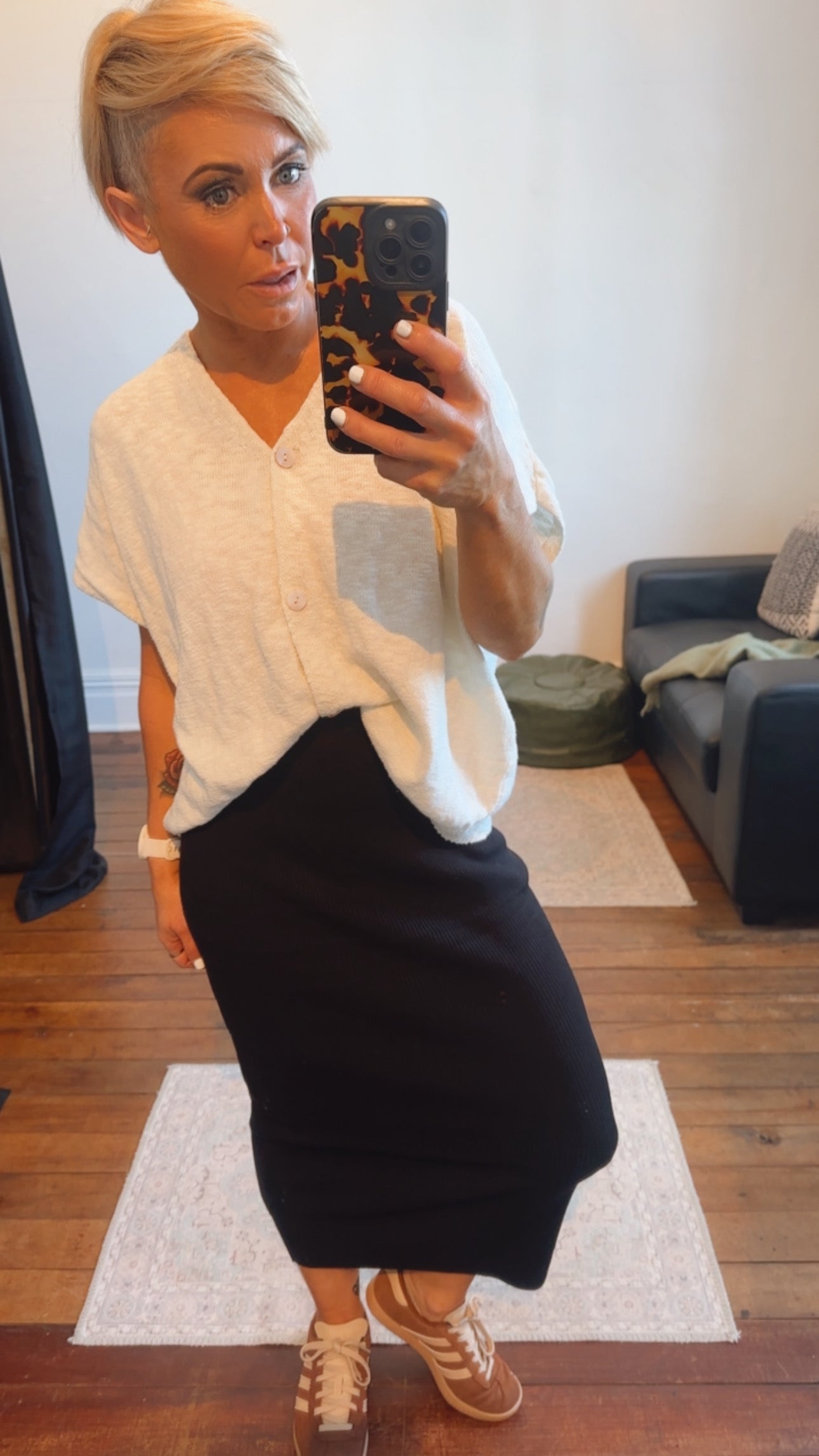 Knit Pencil Midi Skirt Black