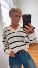 Drop Shoulder V Neck Knit Stripe Jumper
