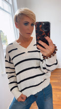 Drop Shoulder V Neck Knit Stripe Jumper