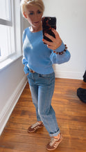 Airforce Blue Barrel Leg Stretch Jeans