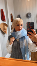 Pale Blue & White Check Tassel Edge Scarf
