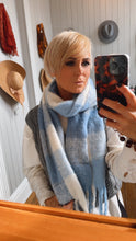 Pale Blue & White Check Tassel Edge Scarf