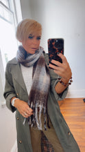 Blue & Brown Check Fluffy Knit Scarf