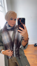 Blue & Brown Check Fluffy Knit Scarf