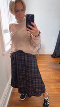 Navy Tartan Full Winter Skirt With Pockets