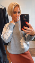 Wool Blend Side Flower Pattern Jumper Grey