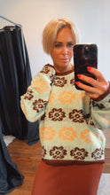 Wool Blend Brown Flower Pattern Mint Knit Jumper