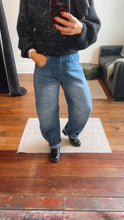 High Waist Elastic Back Barrel Leg Long Jeans