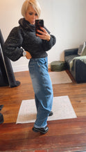 High Waist Elastic Back Barrel Leg Long Jeans