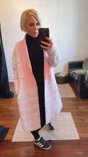 Pink Long Check Wool Blend Coat