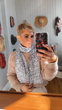 White & Black Leopard Print Scarf