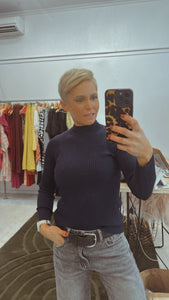Refuge ribbed knit soft navy skivvy