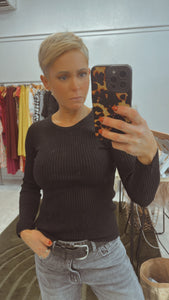 Refuge ribbed knit scoop neck top