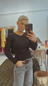 Refuge ribbed knit scoop neck top