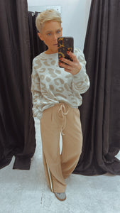 Refuge side stripe wide leg trousers beige