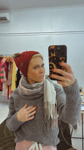Burgundy knit Pom Pom beanie