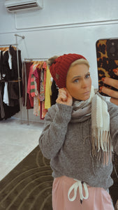 Burgundy knit Pom Pom beanie