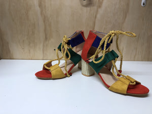 Colour wheel edgy lace up chunky heel sandals