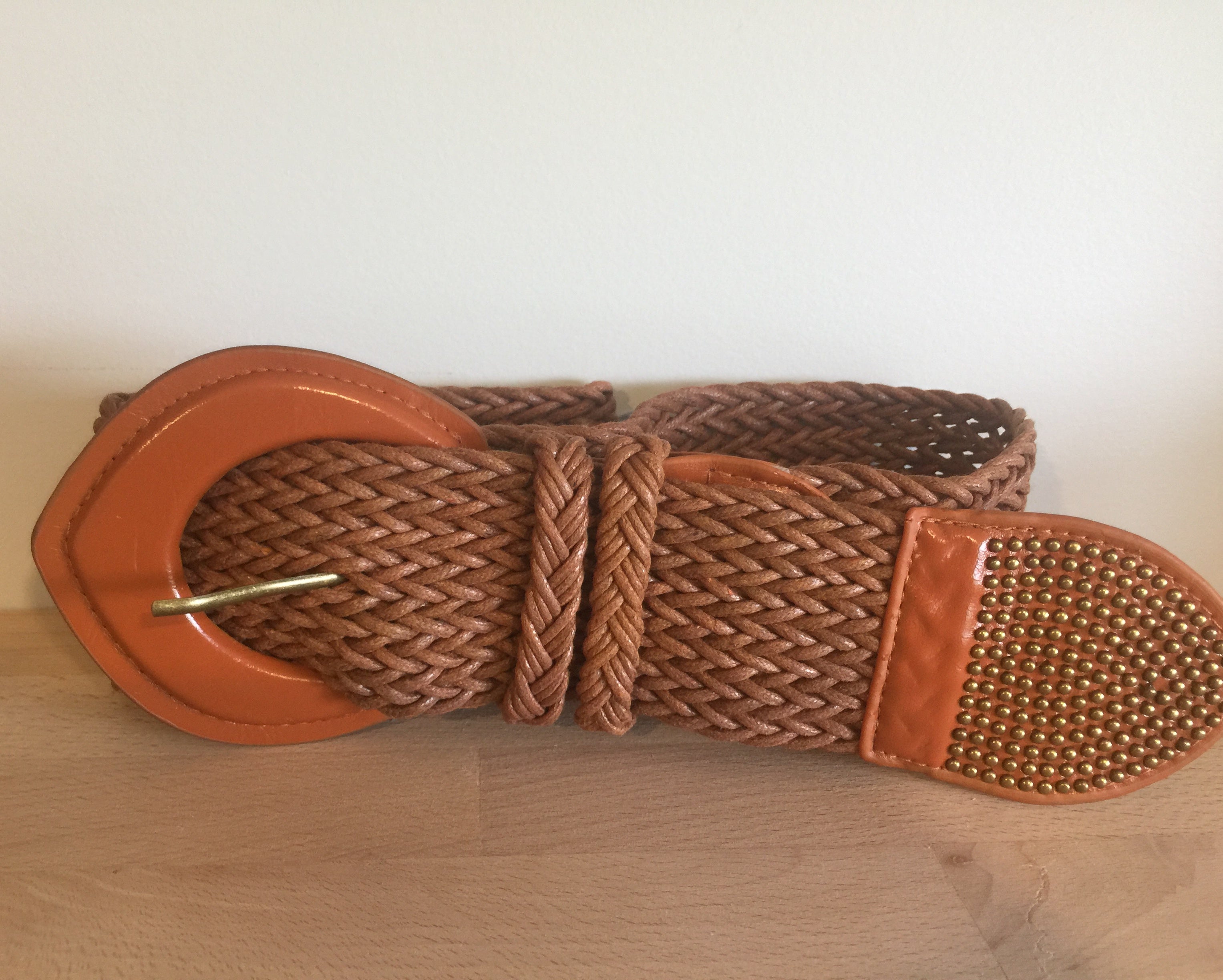 Tan weave studded belt