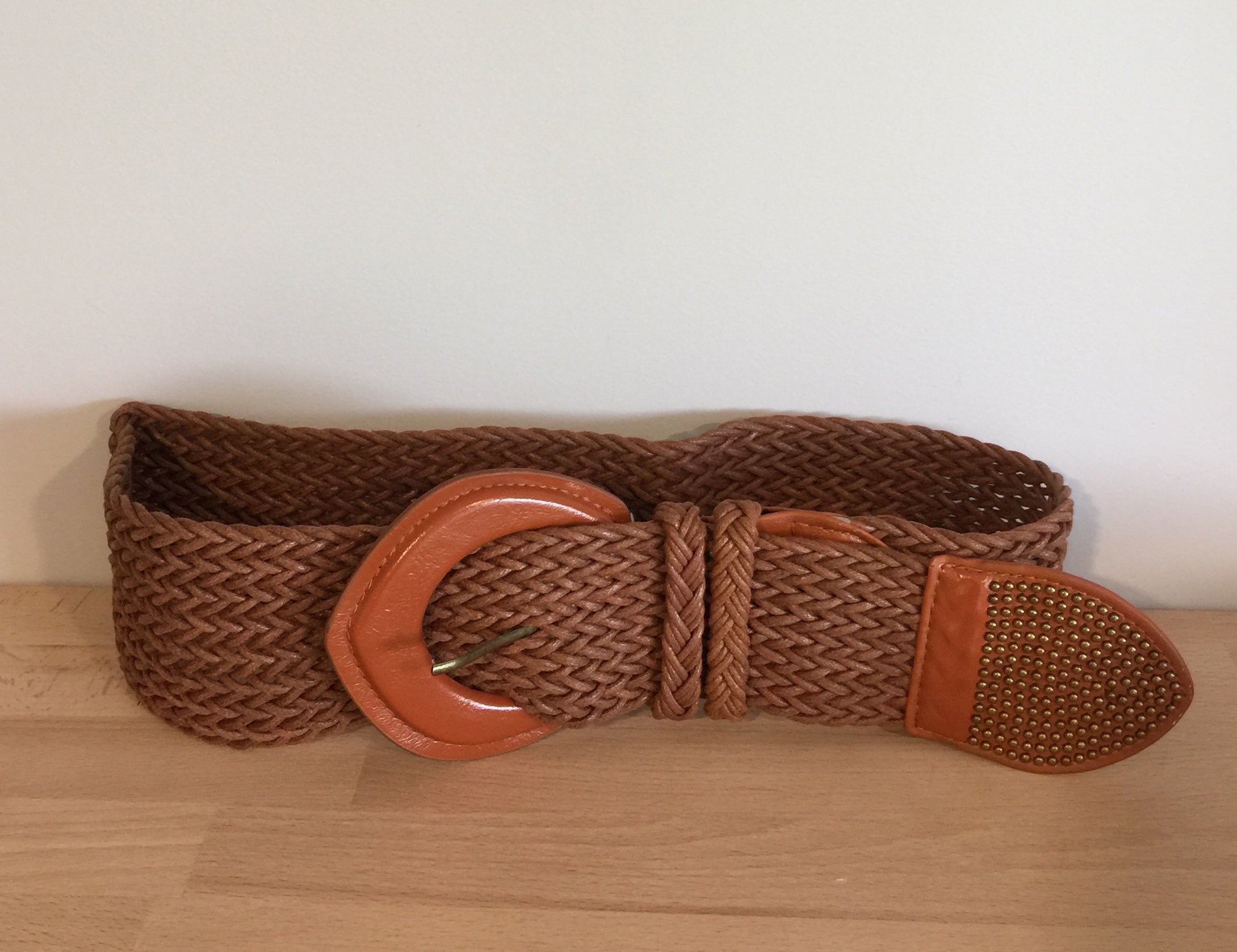 Tan weave studded belt