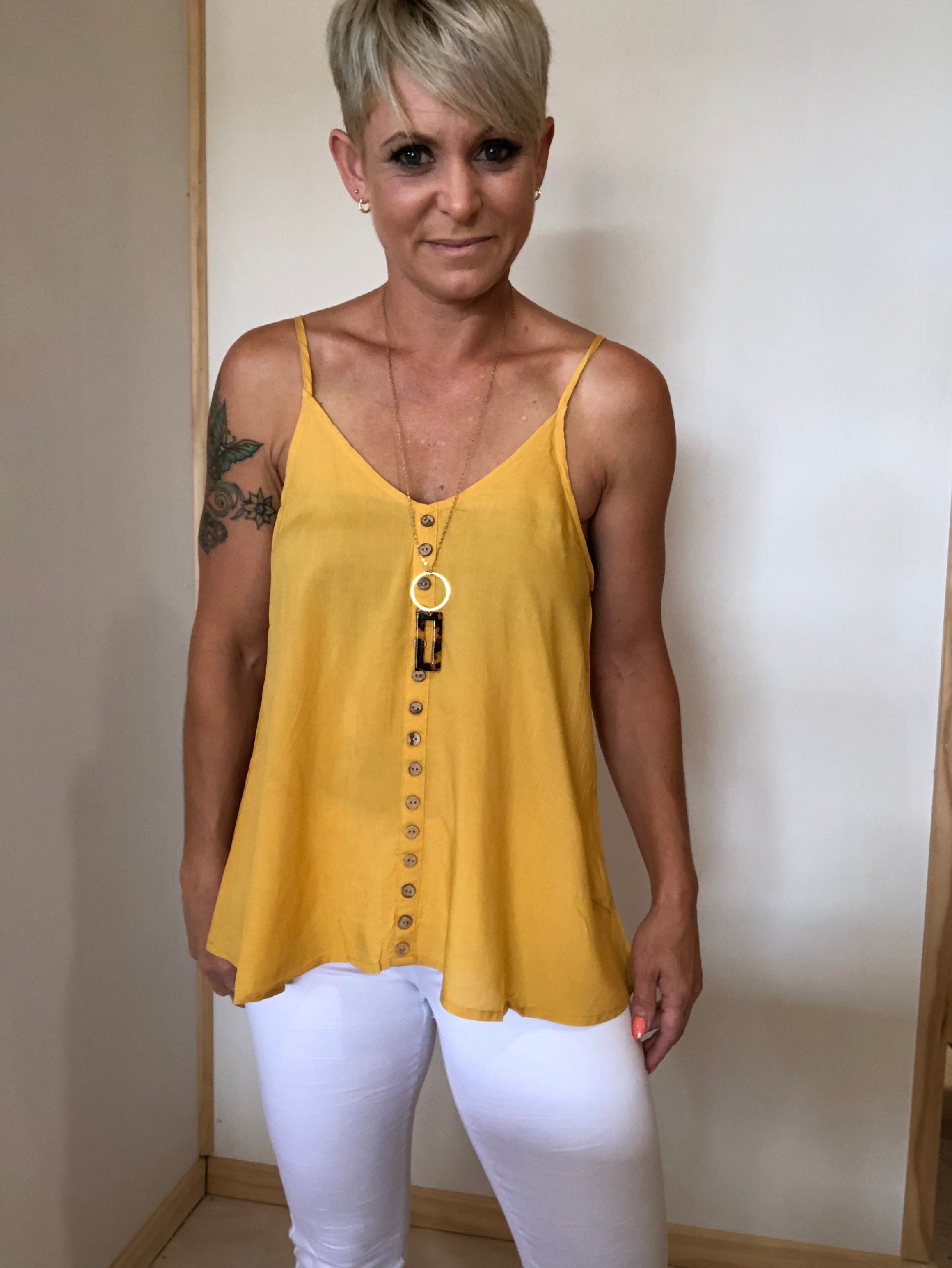 Plain button singlet mustard