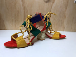 Colour wheel edgy lace up chunky heel sandals