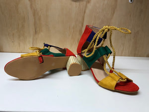 Colour wheel edgy lace up chunky heel sandals