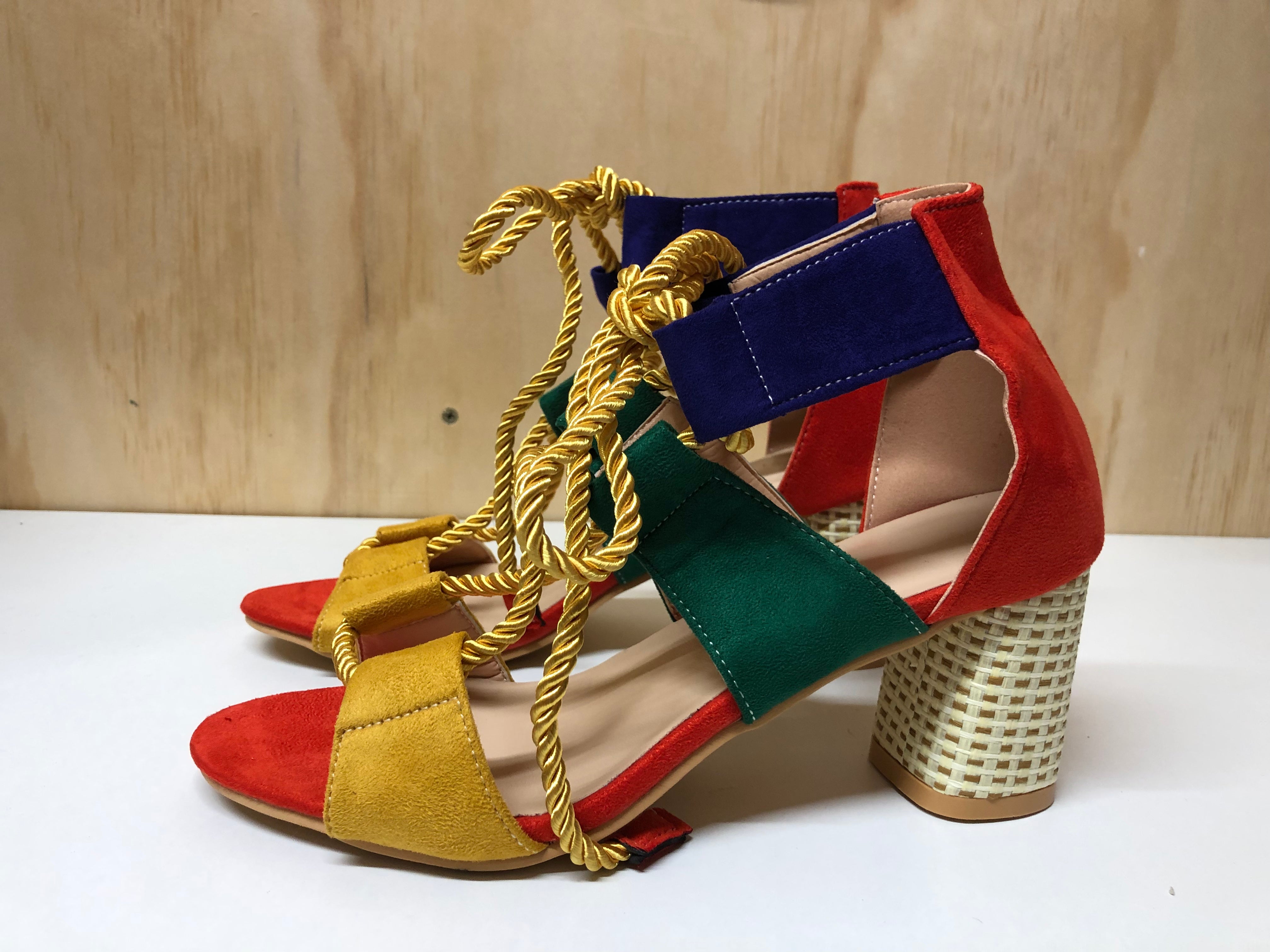 Colour wheel edgy lace up chunky heel sandals