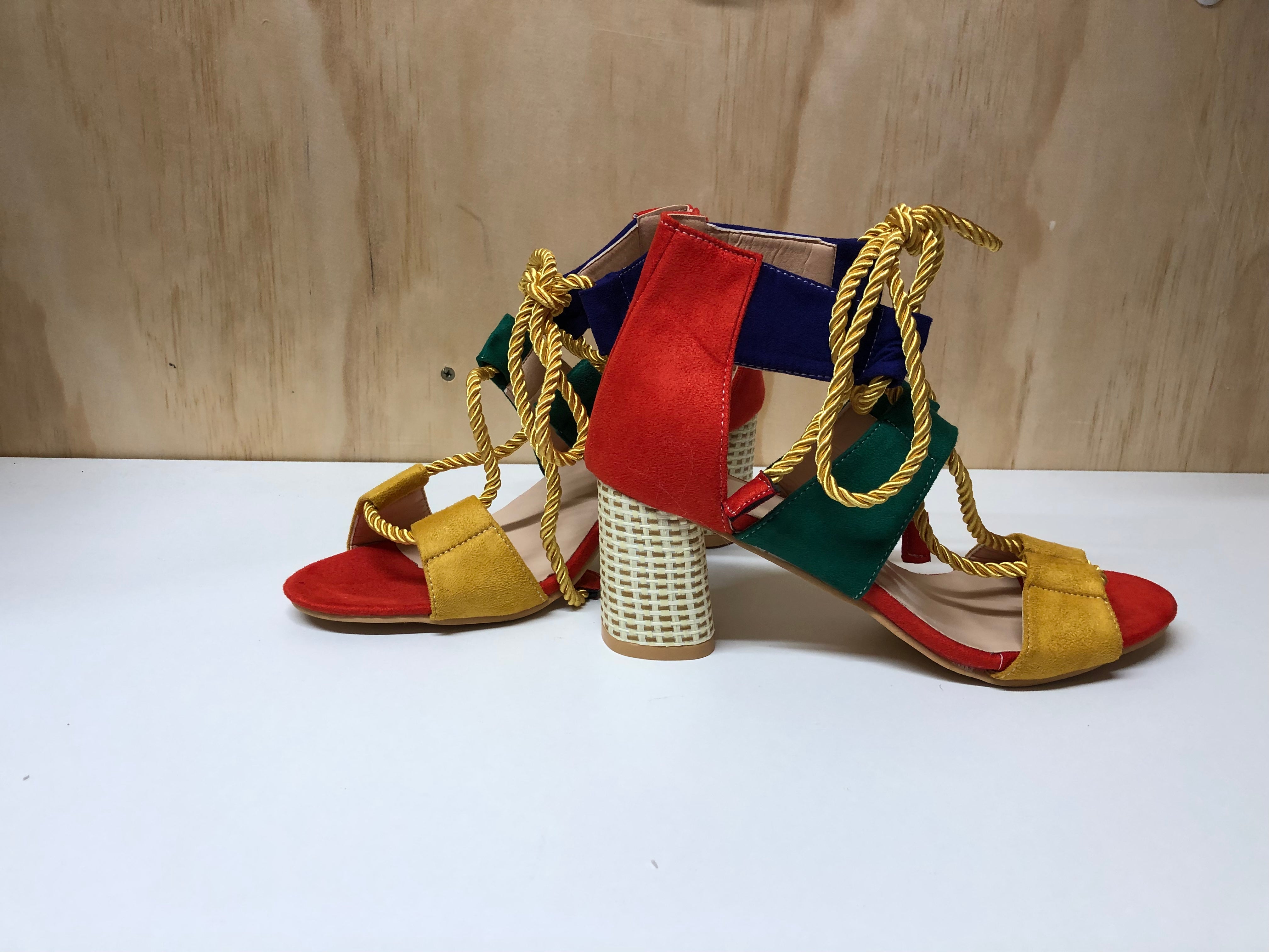 Colour wheel edgy lace up chunky heel sandals