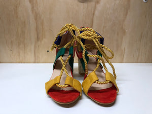 Colour wheel edgy lace up chunky heel sandals