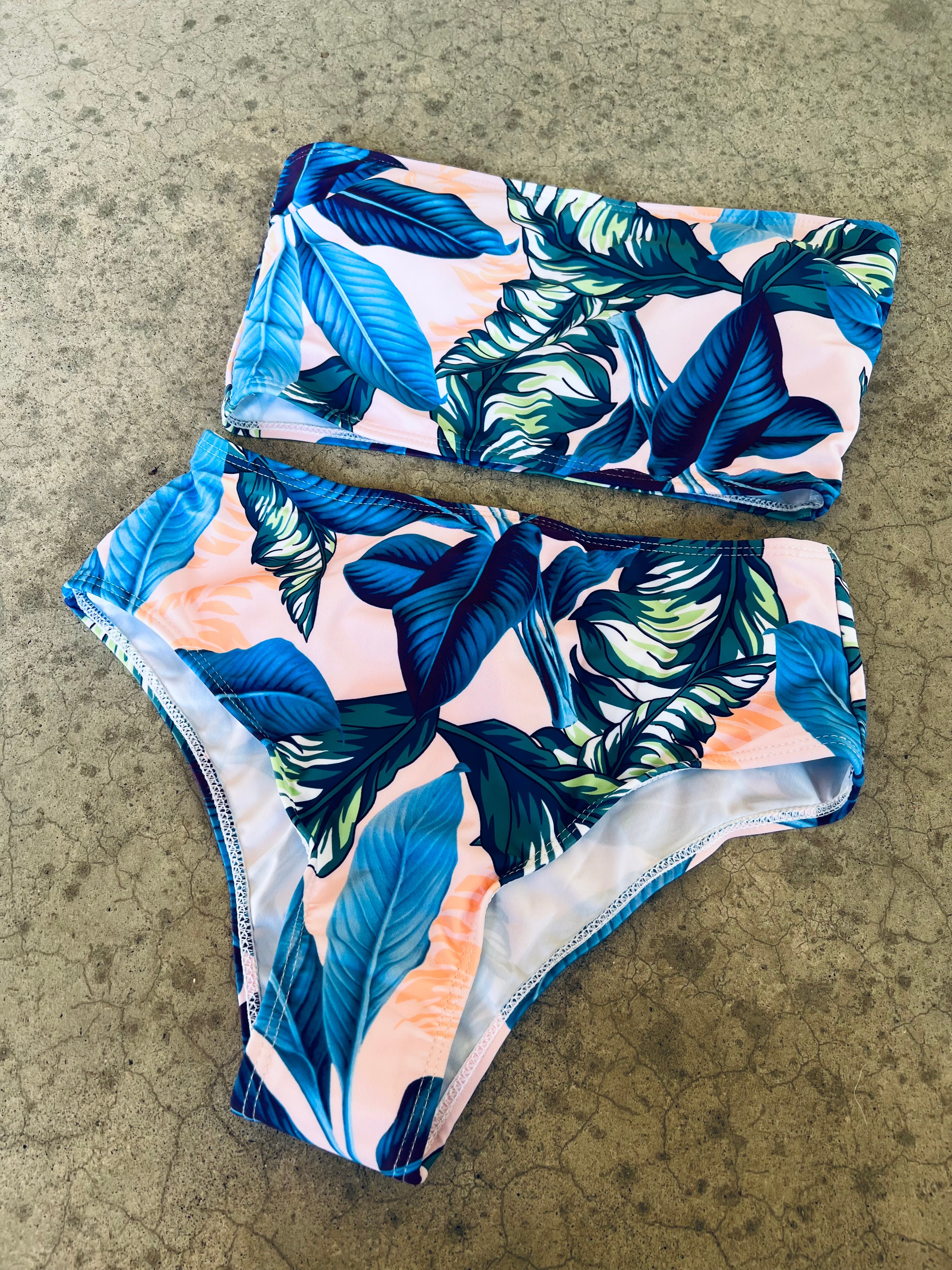 Tropical print bandeau swimsuit