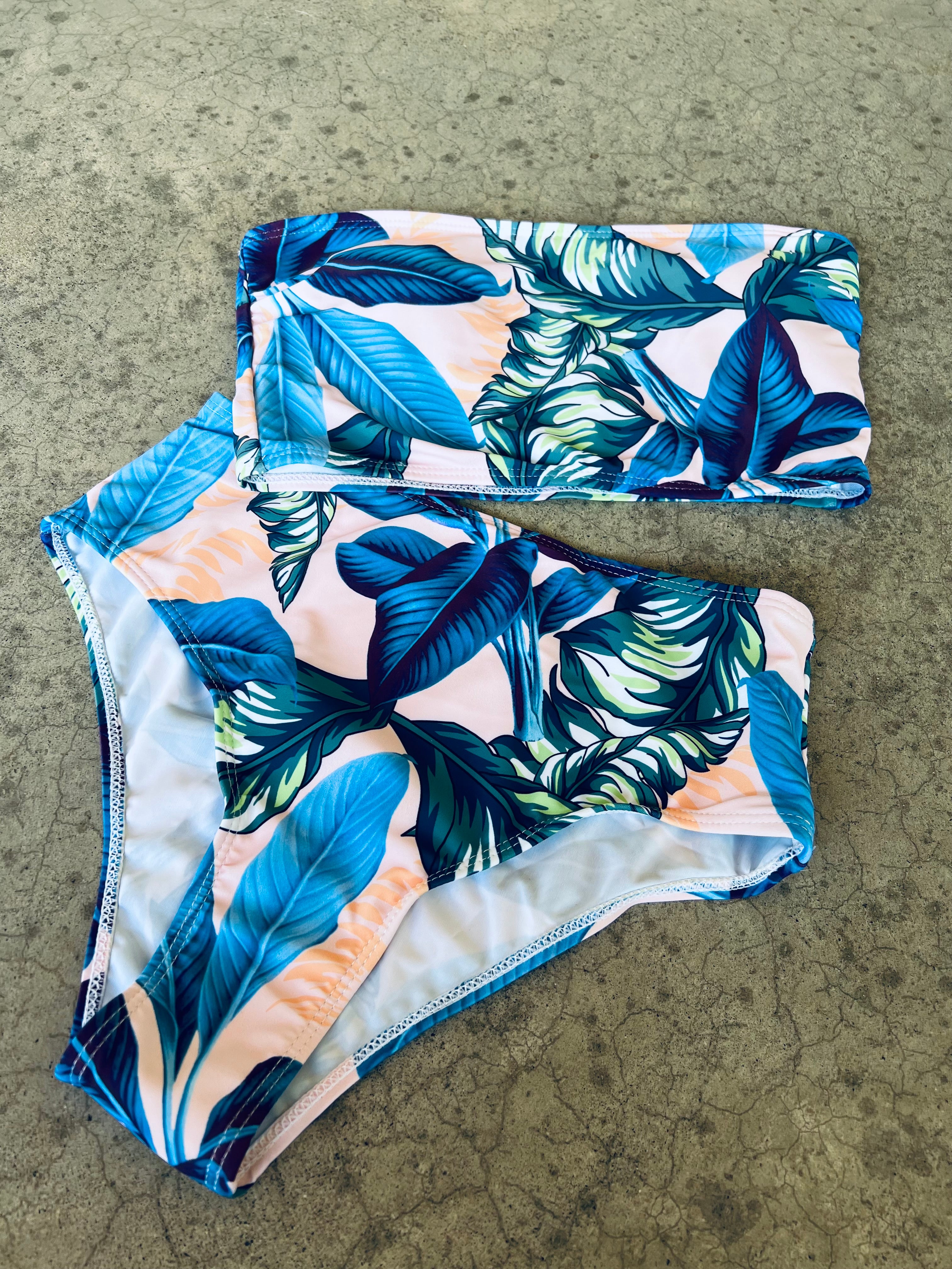 Tropical print bandeau swimsuit