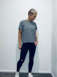 Striped drop shoulder basic tee