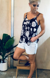 Mono flower button singlet- navy