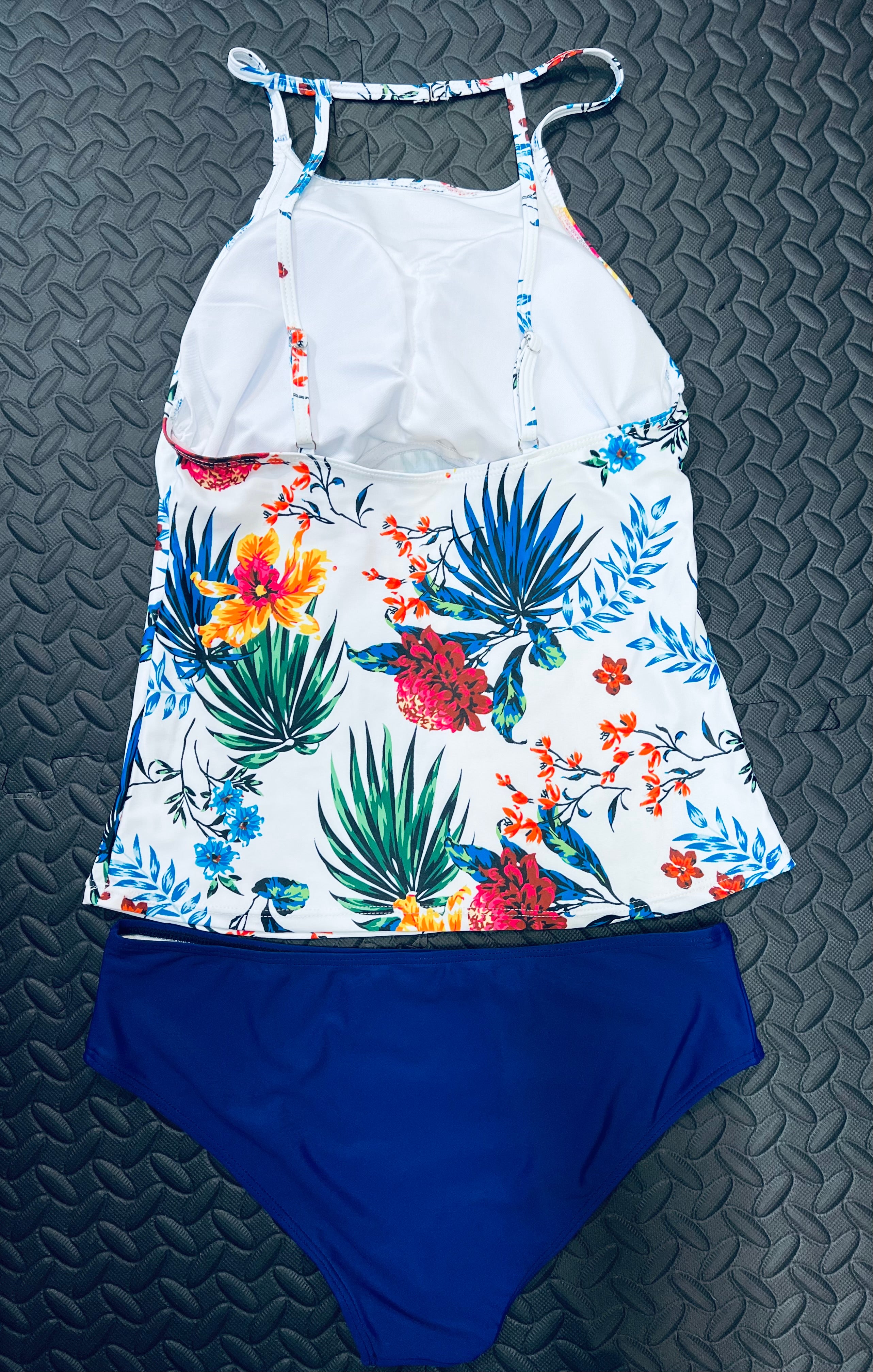 Tropical print tankini swimsuit