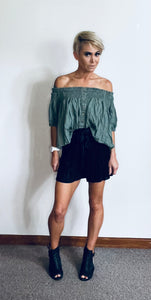 Satin paperbag waist belted shorts