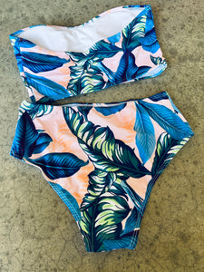 Tropical print bandeau swimsuit