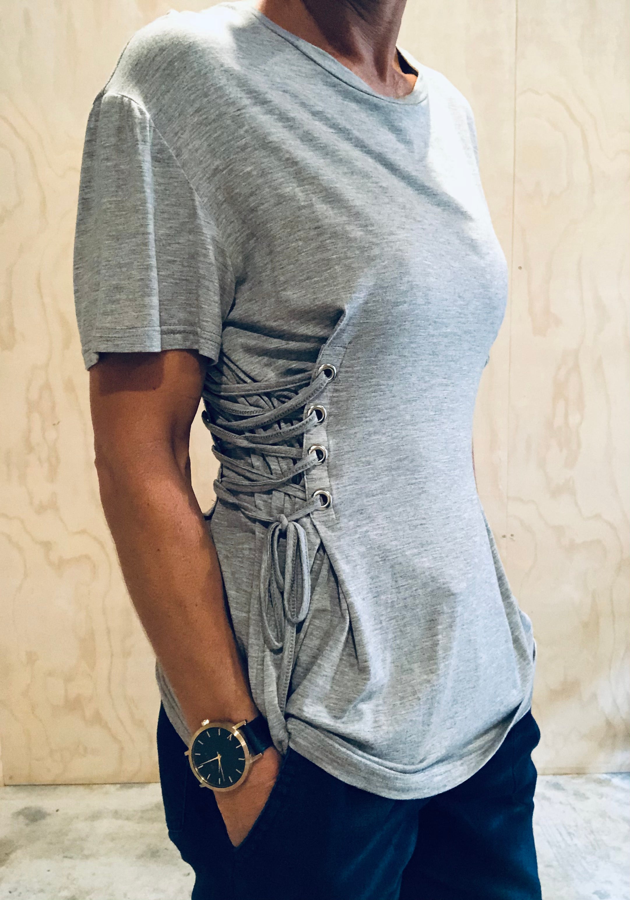 Side lace up top- marle grey