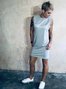 Refuge shoulder pad tee shirt dress sage