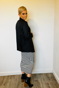 Tie front stripe split hem skirt