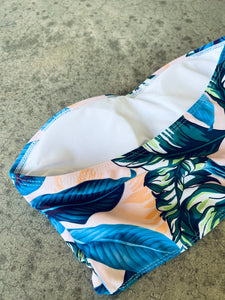 Tropical print bandeau swimsuit