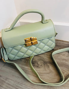 Green quilted flap square bag