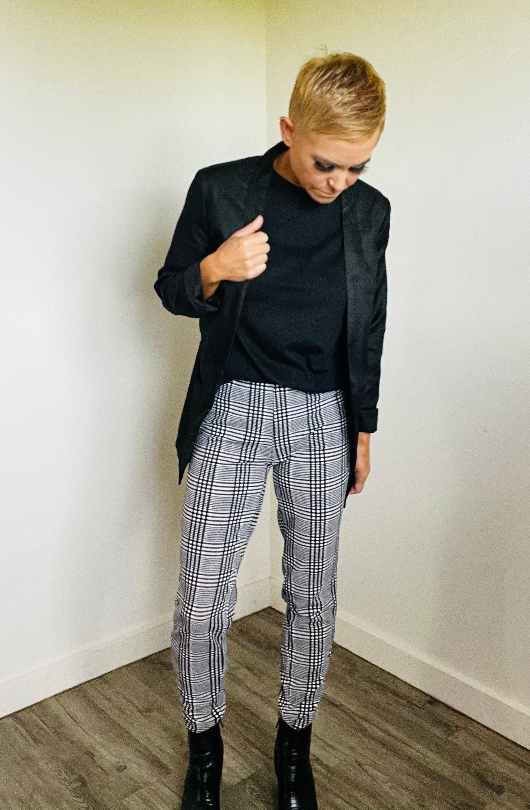 Plaid elastic waist pants