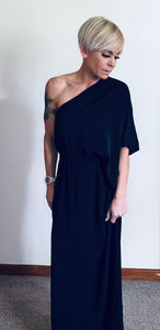 Batwing one shoulder slit maxi dress