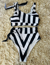 Stripe high waist tie detail bikini